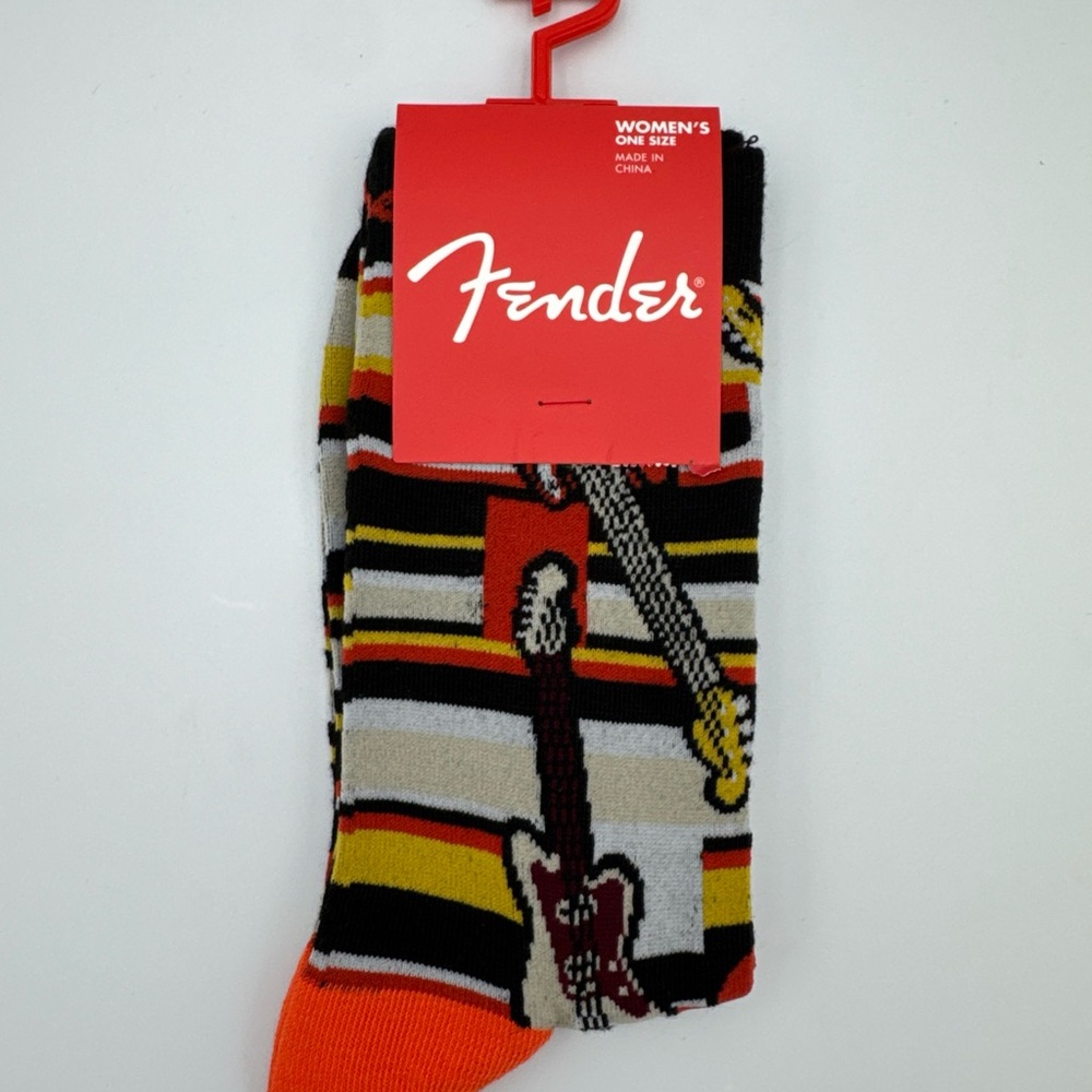 Fender Guitar Women’s Crew Socks Size 6-9.5 Orange Black Music NWT